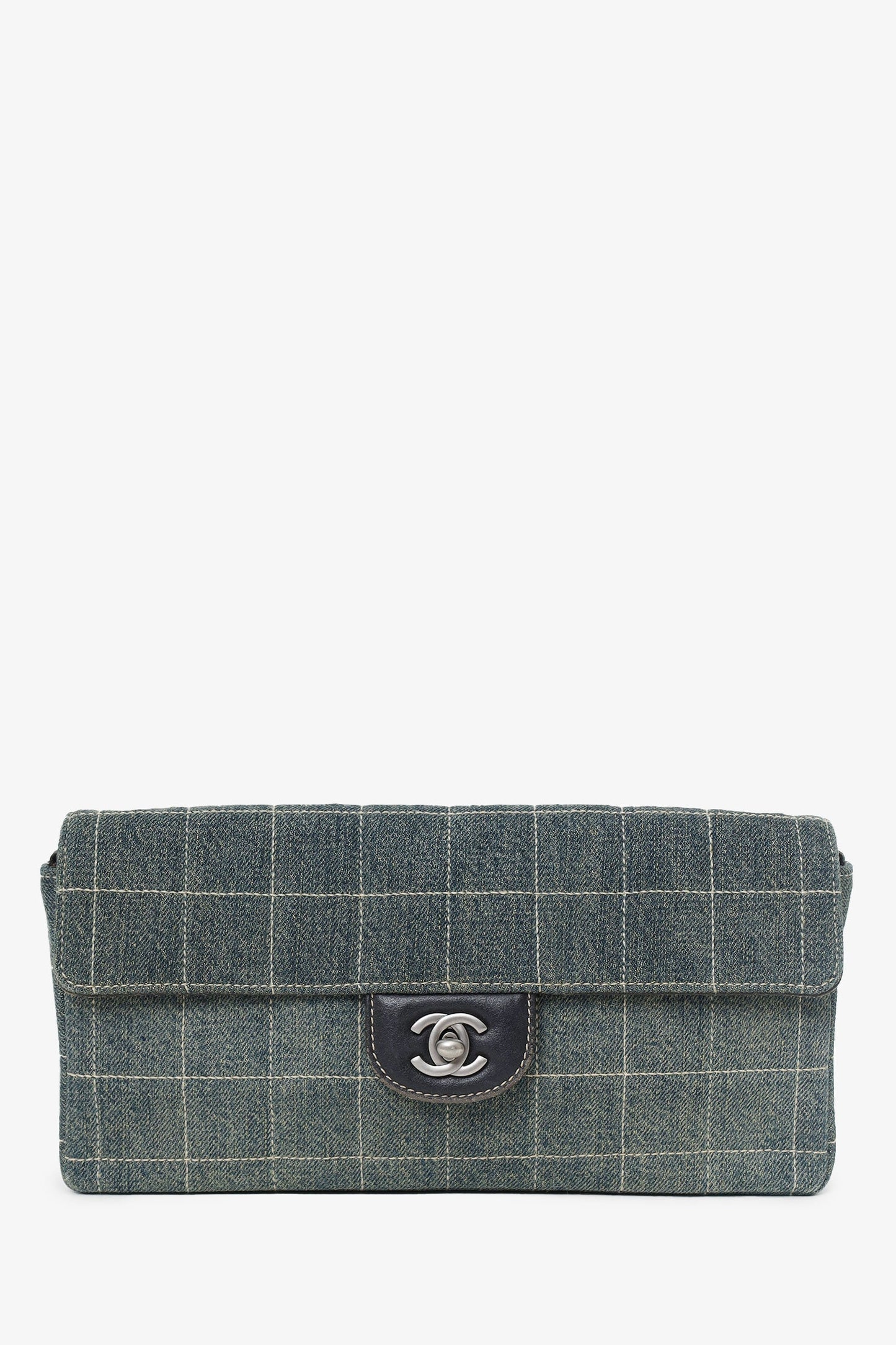 Pre-Loved Chanel™ 2000-02 Blue Denim East West Chocolate Bar Shoulder Bag