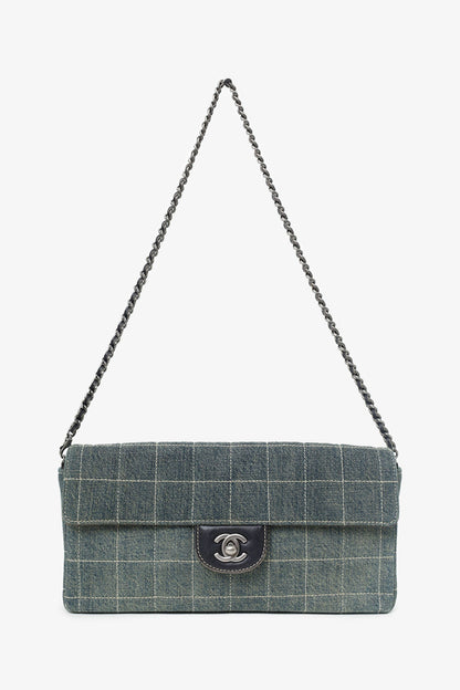 Pre-Loved Chanel™ 2000-02 Blue Denim East West Chocolate Bar Shoulder Bag
