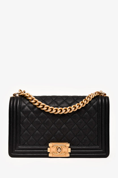 Pre-Loved Chanel™ 2016-17 Black Caviar Leather New Medium Boy Crossbody (As Is)