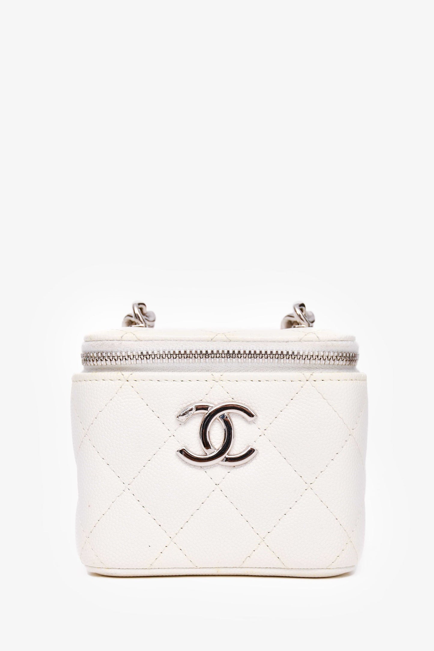 Pre-Loved Chanel™ 2022 White Caviar Leather Mini Vanity Case (As Is)