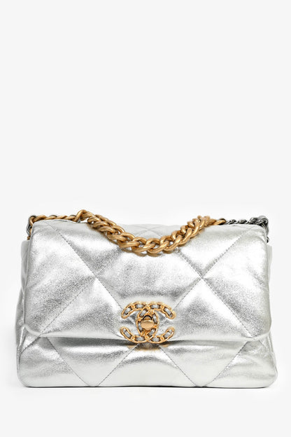Pre-Loved Chanel™ 2020 Silver Lambskin Medium 19 Flap Bag