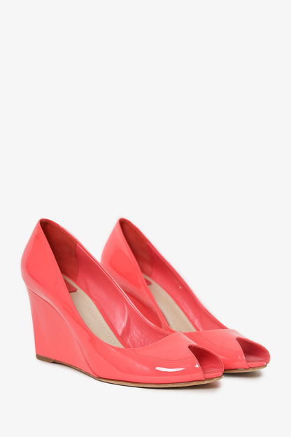 Christian Dior Pink Patent Leather Peep Toe Wedge Heels Size 41.5