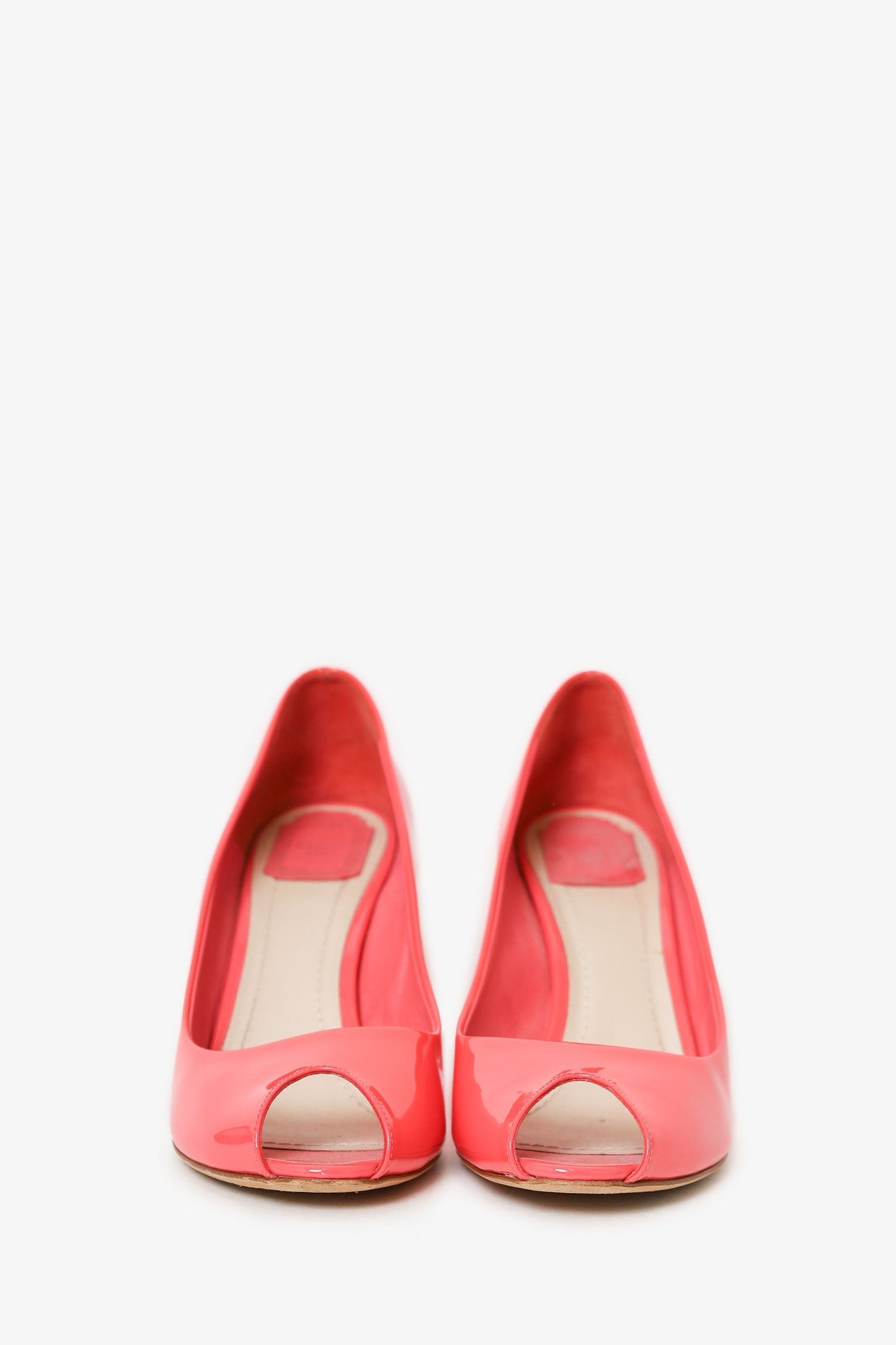 Christian Dior Pink Patent Leather Peep Toe Wedge Heels Size 41.5