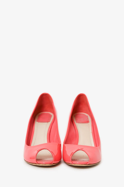 Christian Dior Pink Patent Leather Peep Toe Wedge Heels Size 41.5