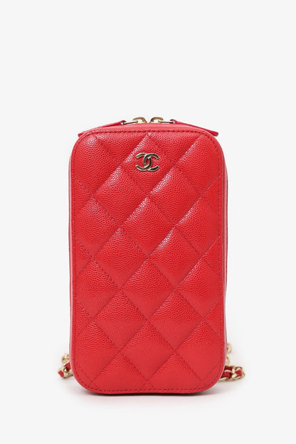 Pre-Loved Chanel™ 2019 Red Caviar Vertical ZIP Around Phone Chain Bag