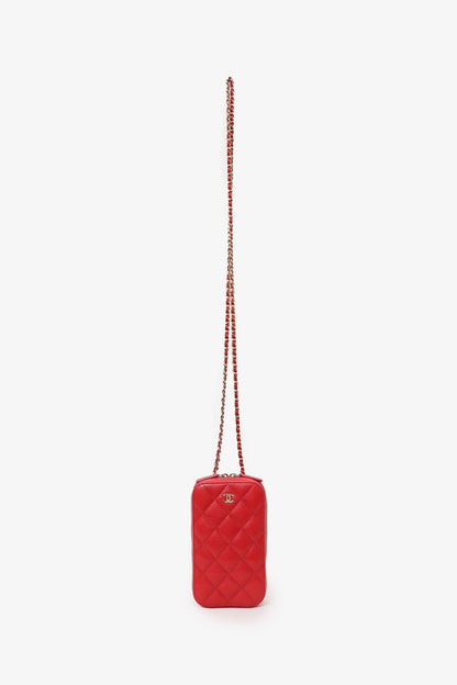 Pre-Loved Chanel™ 2019 Red Caviar Vertical ZIP Around Phone Chain Bag