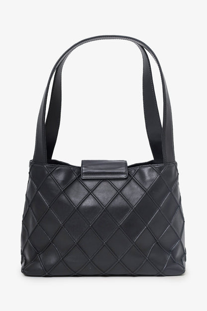 Pre-Loved Chanel™ 2000-02 Black Leather Diamond Stitch CC Hobo Shoulder Bag with Pouch