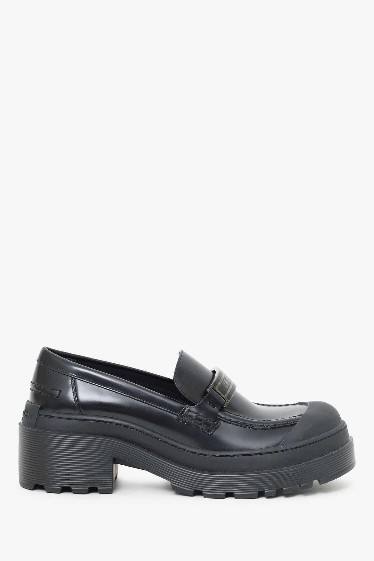 Christian Dior Black Leather/Rubber Toe Loafers Size 37