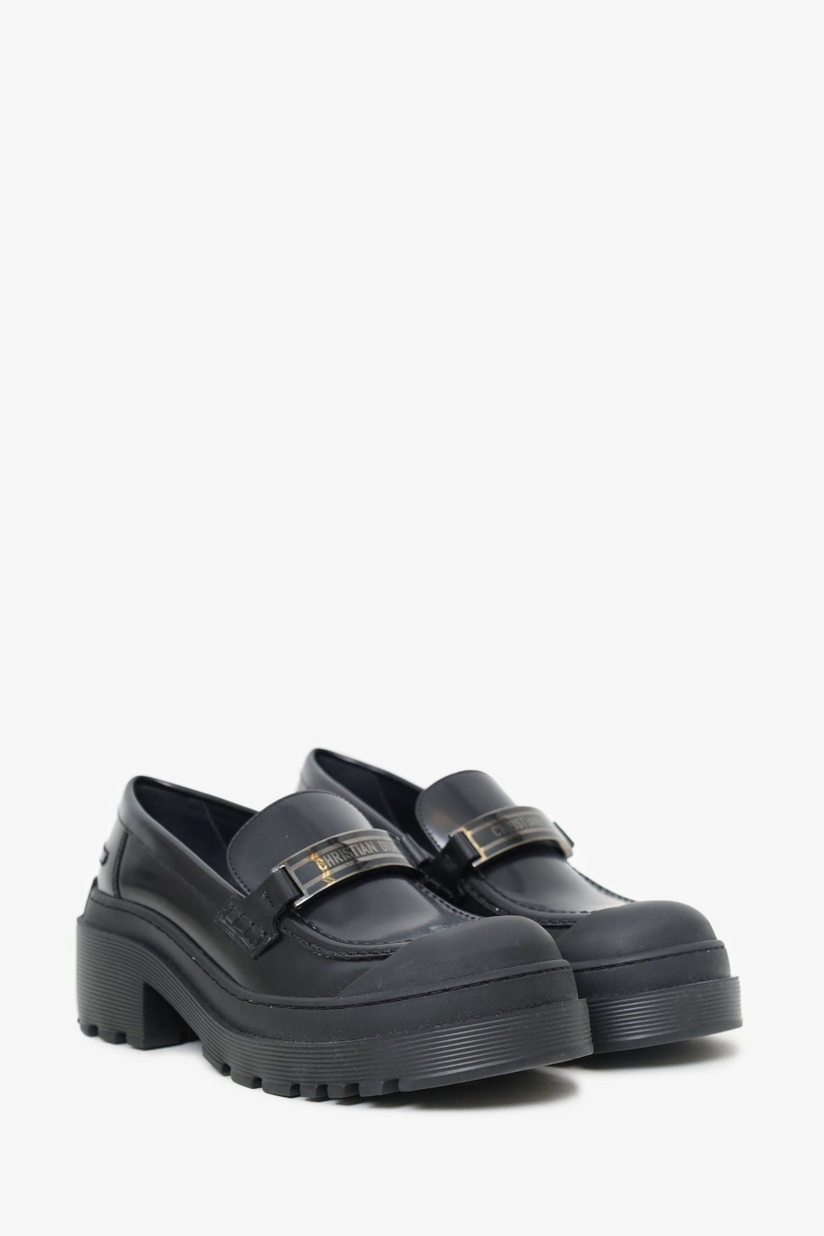 Christian Dior Black Leather/Rubber Toe Loafers Size 37