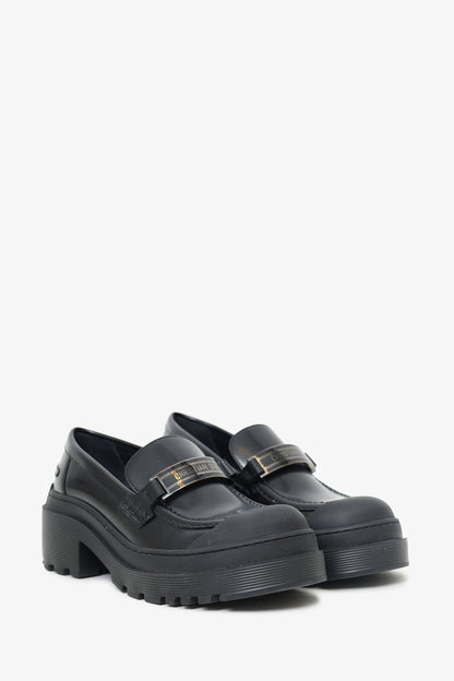 Christian Dior Black Leather/Rubber Toe Loafers Size 37