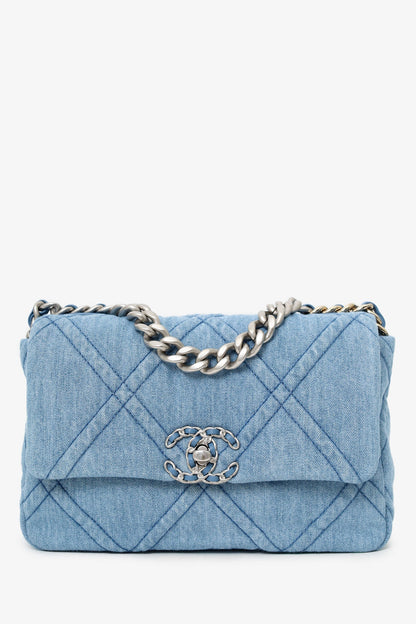 Pre-Loved Chanel™ Blue Denim 'Chanel 19' Medium Flap Bag