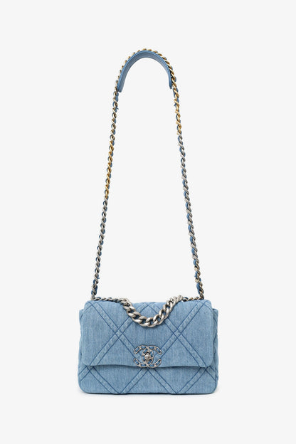 Pre-Loved Chanel™ Blue Denim 'Chanel 19' Medium Flap Bag