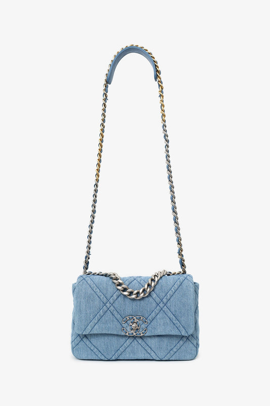 Pre-Loved Chanel™ Blue Denim 'Chanel 19' Medium Flap Bag