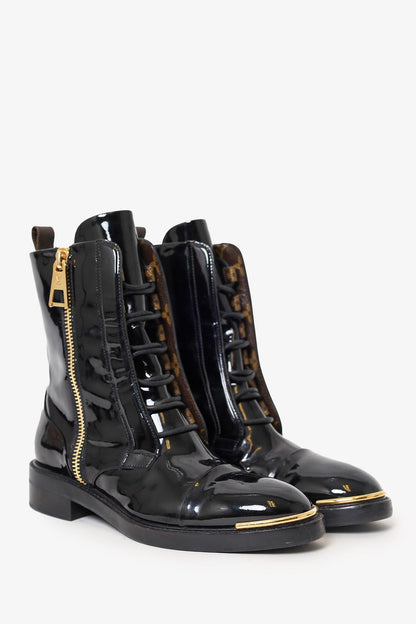 Louis Vuitton Patent Leather Combat Boots Size 37