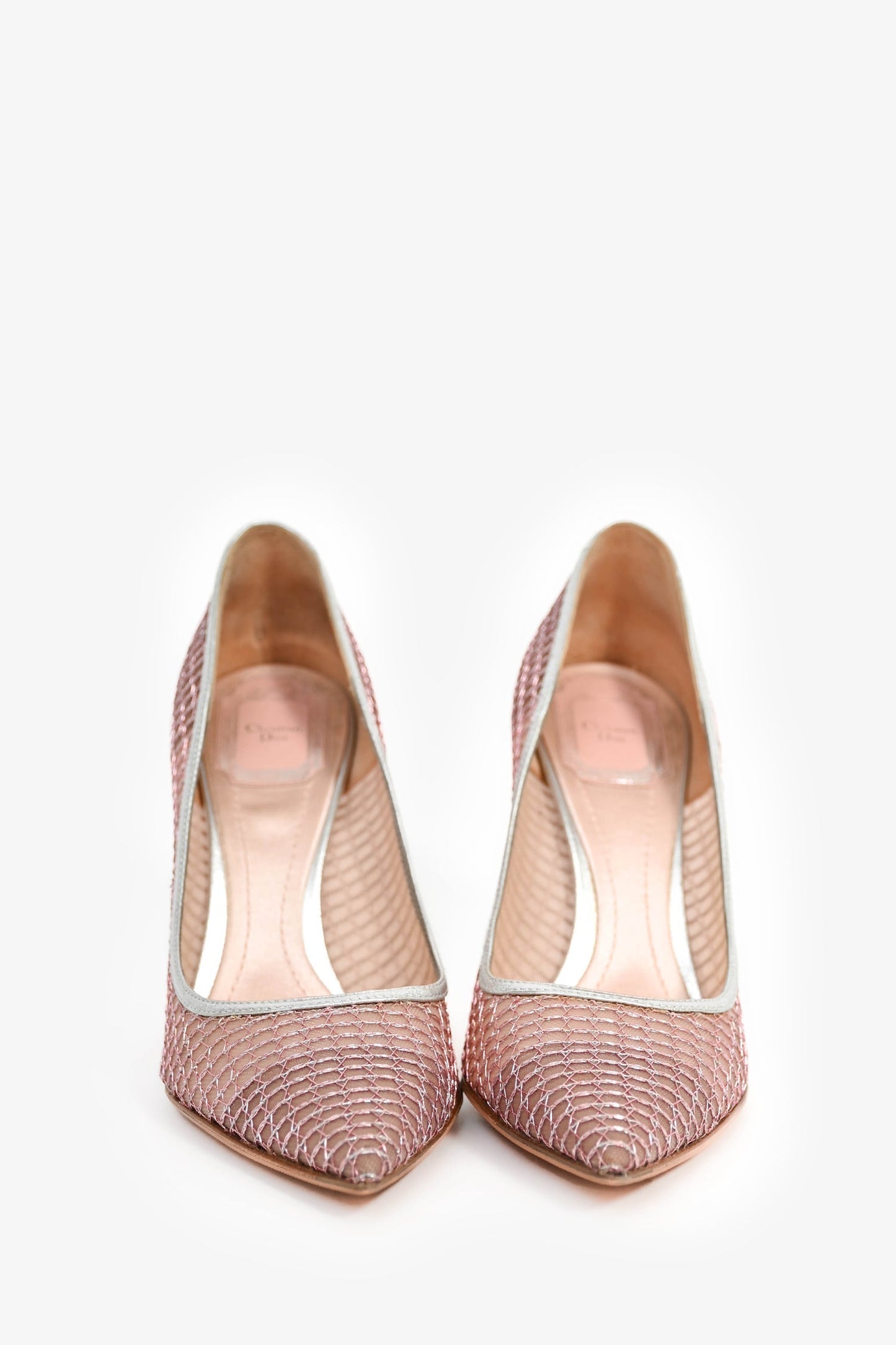Christian Dior Pink/Silver Metallic Mesh Pointed Pumps Size 38