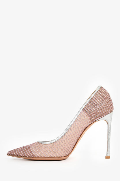 Christian Dior Pink/Silver Metallic Mesh Pointed Pumps Size 38