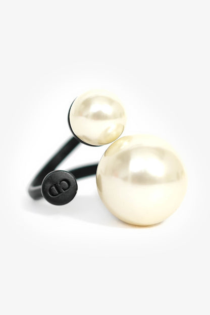Christian Dior Black Faux Pearl Wrap Ring