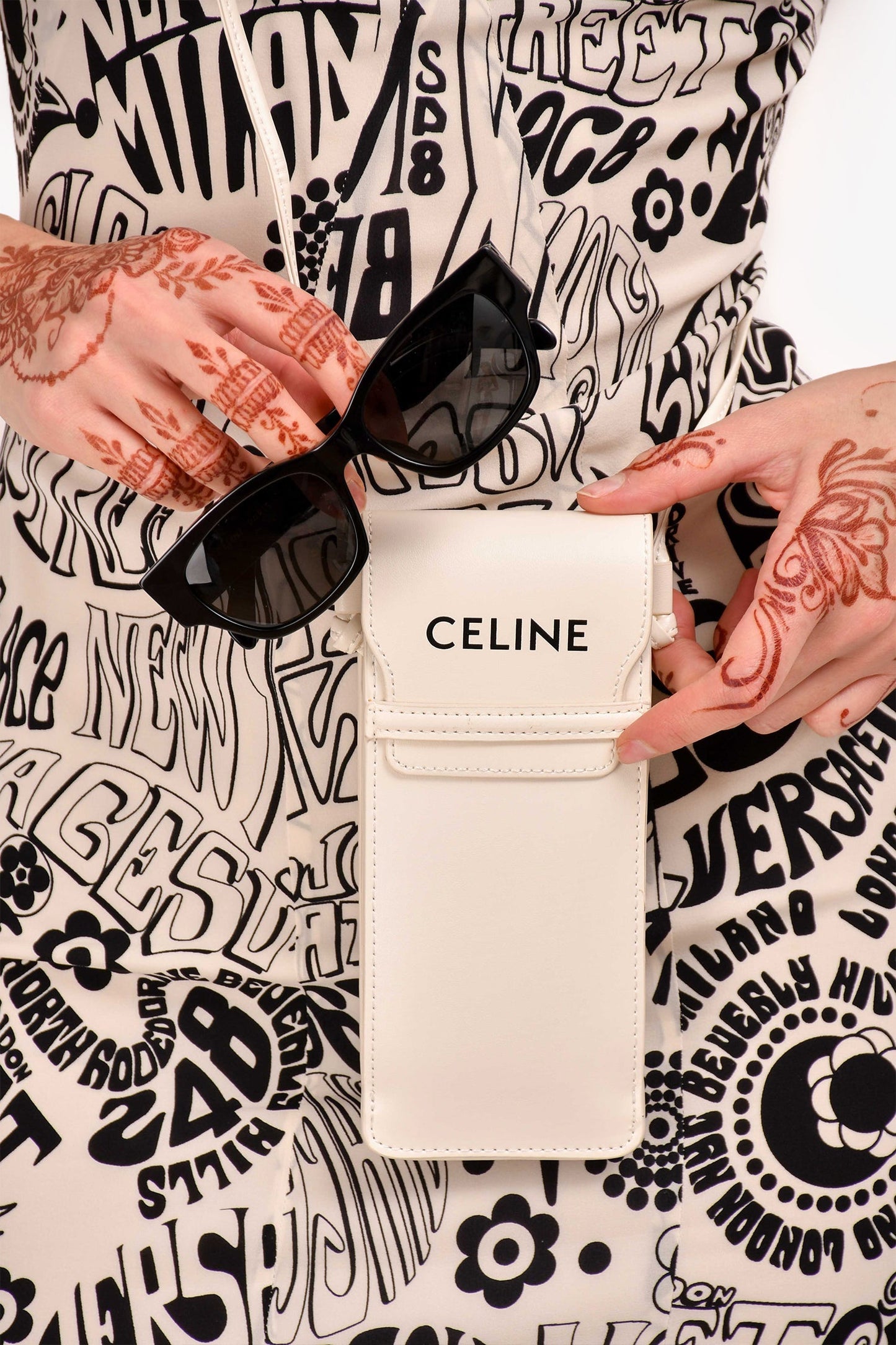 Celine Black Acrylic Rectangular Framed Sunglasses with Pouch