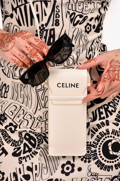 Celine Black Acrylic Rectangular Framed Sunglasses with Pouch