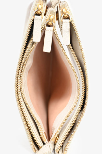 Celine 2015 Cream Grained Leather Small Trio Crossbody Bag