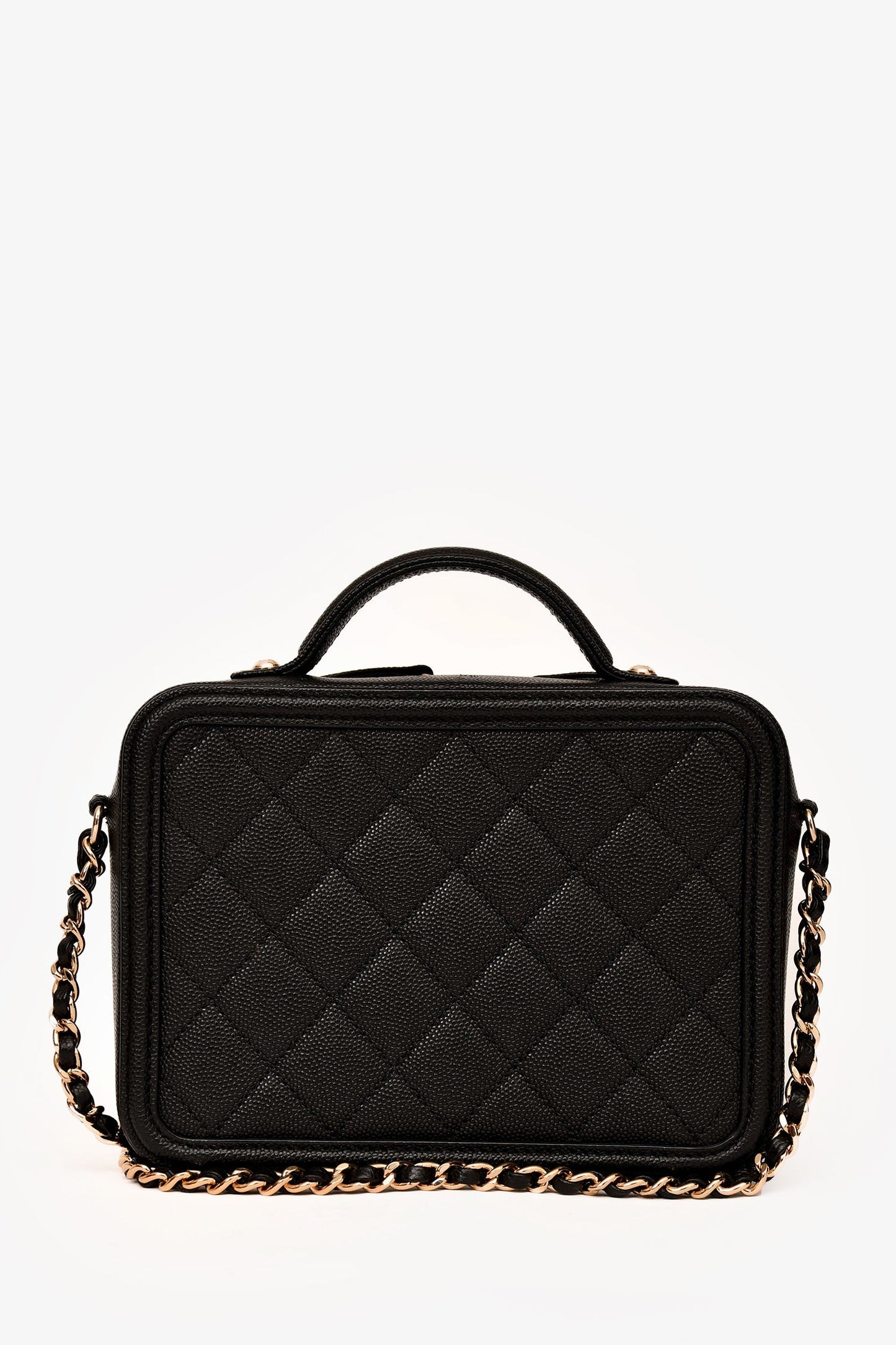 Pre-Loved Chanel™ 2019-20 Black Caviar Leather Filigree Small Vanity Case Crossbody