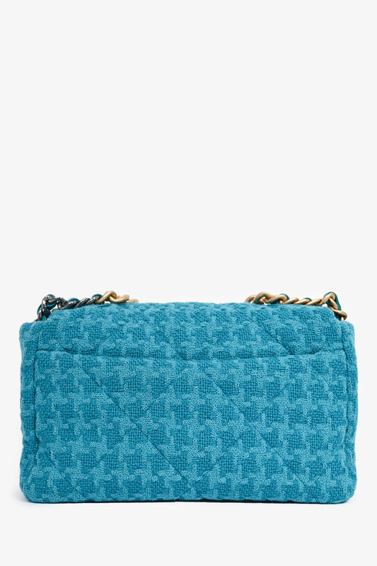 Pre-Loved Chanel™ Blue Houndstooth Tweed Large 19 Flap Shoulder Bag
