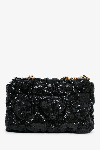 Pre-Loved Chanel™ Black Sequin Tweed Large 19 Flap Bag