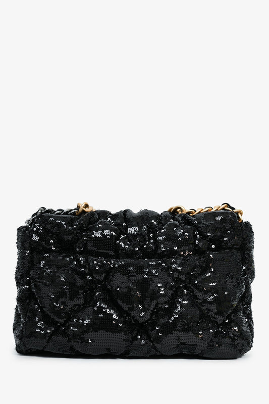 Pre-Loved Chanel™ Black Sequin Tweed Large 19 Flap Bag