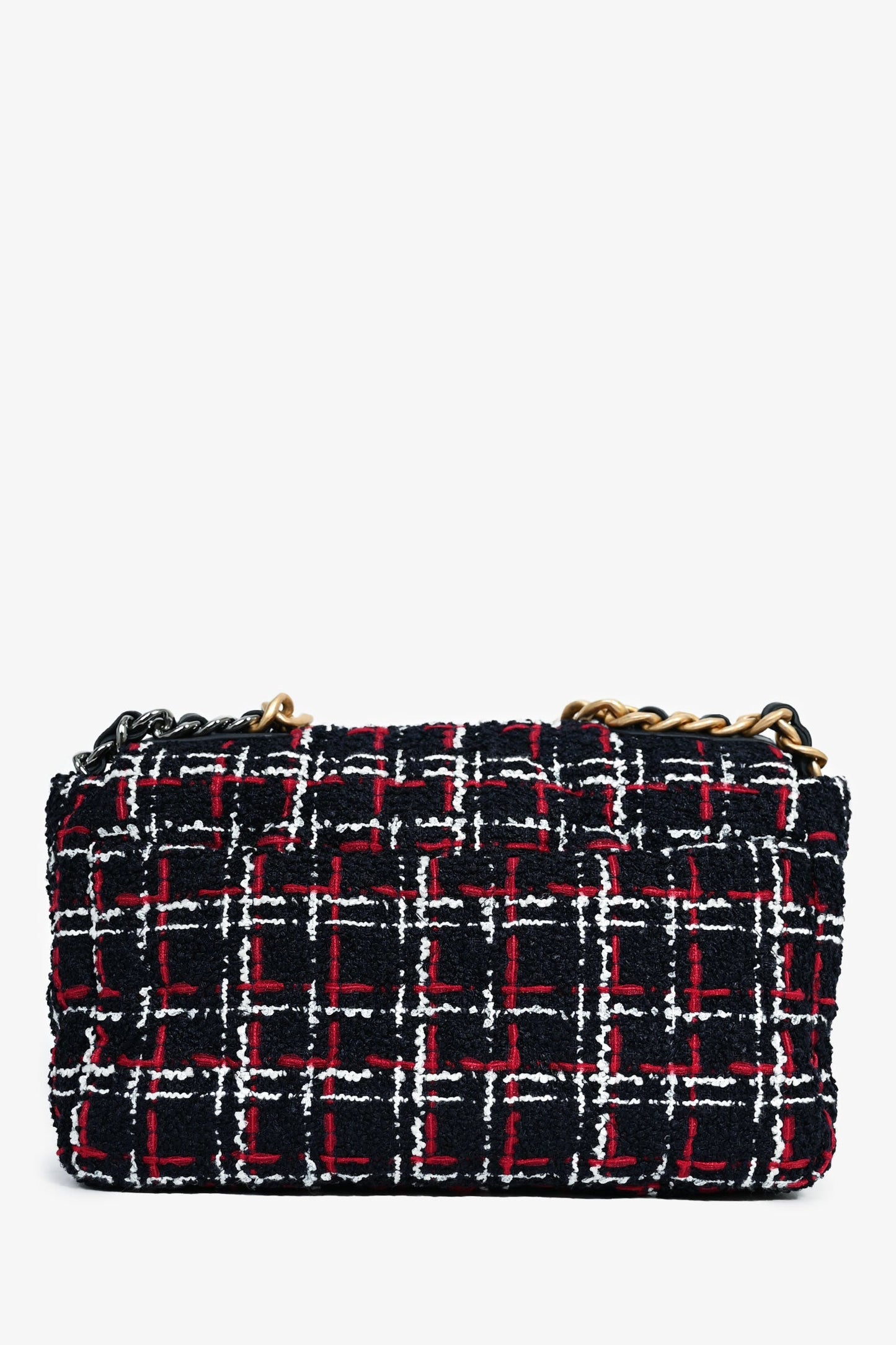 Pre-Loved Chanel™ Black/Red/White Tweed Medium 19 Flap Shoulder Bag