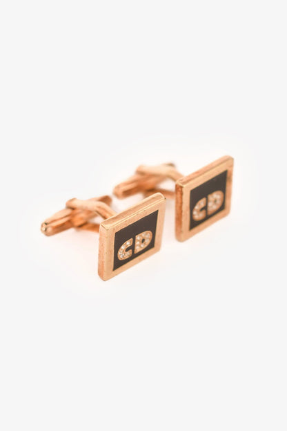 Christian Dior Vintage Gold Tone/Black Enamel Crystal Embellished Cufflinks Set of 3