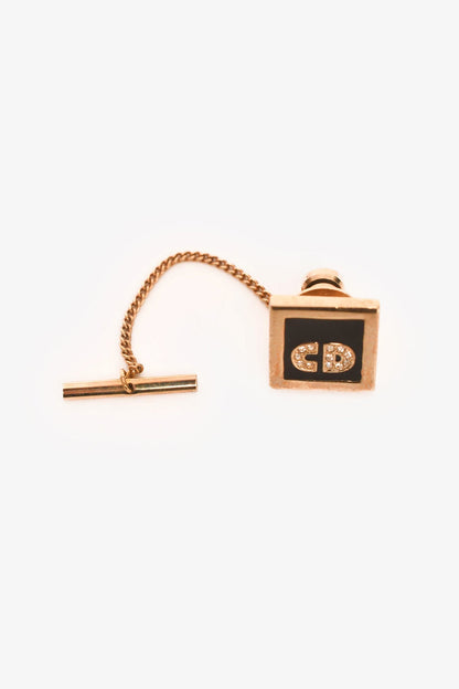 Christian Dior Vintage Gold Tone/Black Enamel Crystal Embellished Cufflinks Set of 3