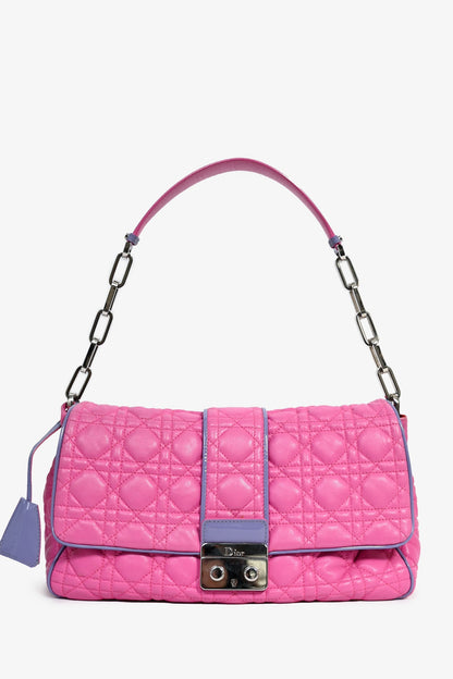 Christian Dior 2012 Pink/Purple Patent Trim Cannage Leather Flap Shoulder Bag