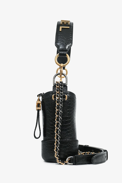 Pre-Loved Chanel™ 2019-20 Black Croc Embossed Leather Medium Gabrielle Crossbody Bag with Logo Strap