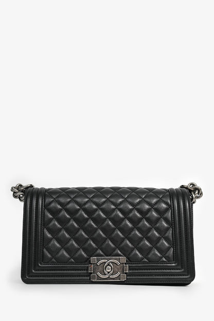 Pre-Loved Chanel 2019 Black Leather Medium Boy Bag