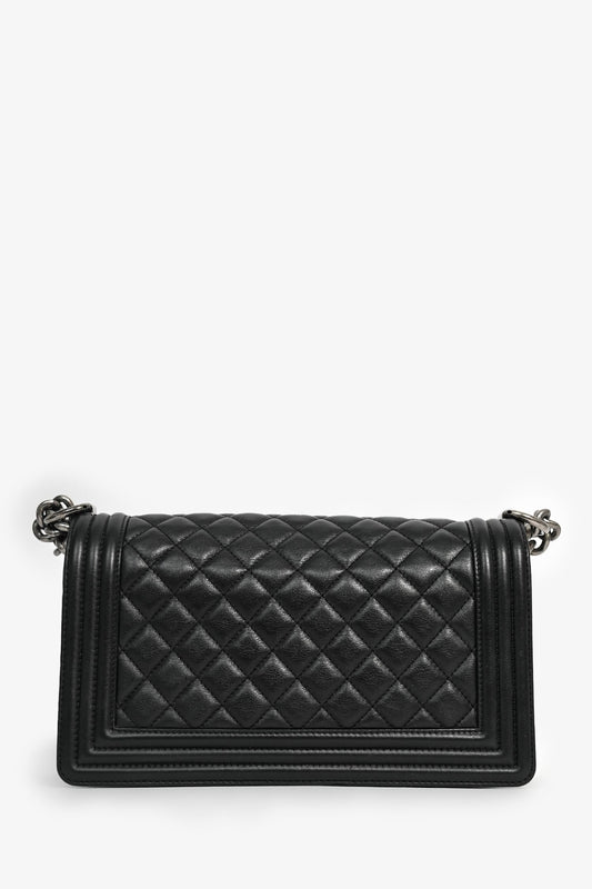 Pre-Loved Chanel 2019 Black Leather Medium Boy Bag