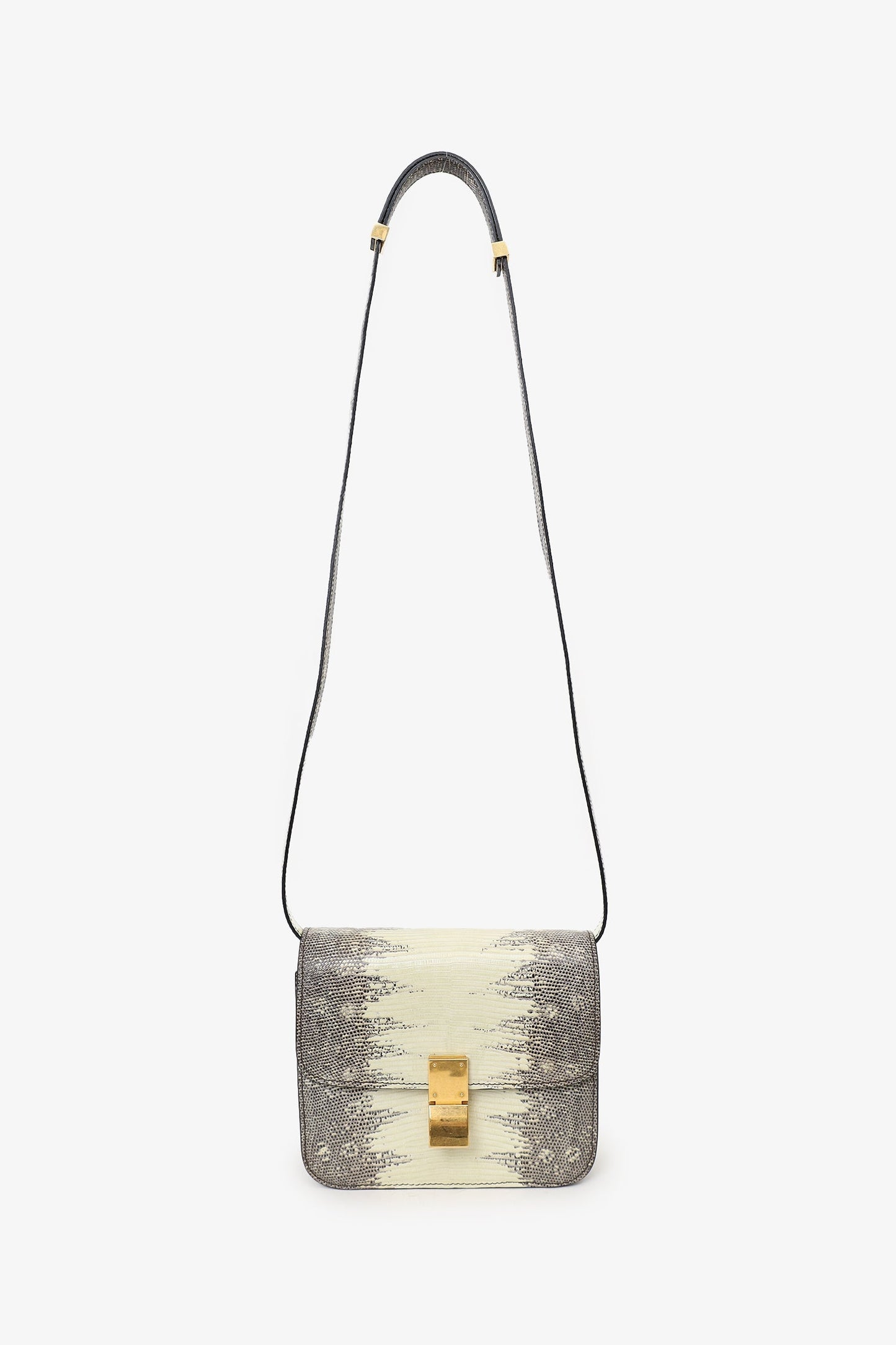 Celine Grey/Cream Lizard Box Teen Bag with Strap