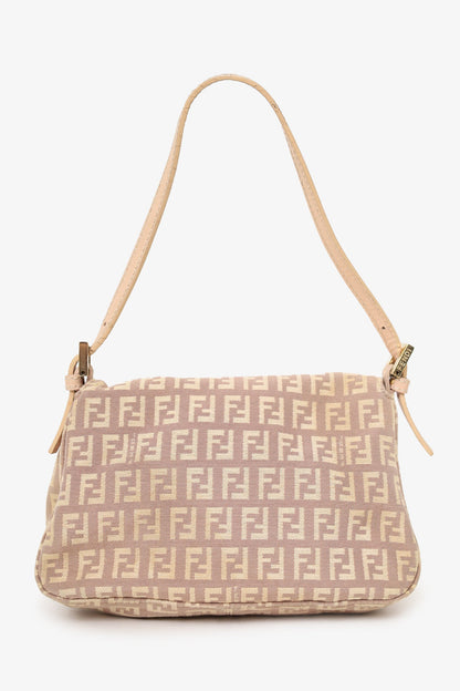 Fendi Beige/Pink Canvas Zucchino Mini Mama Baguette Shoulder Bag