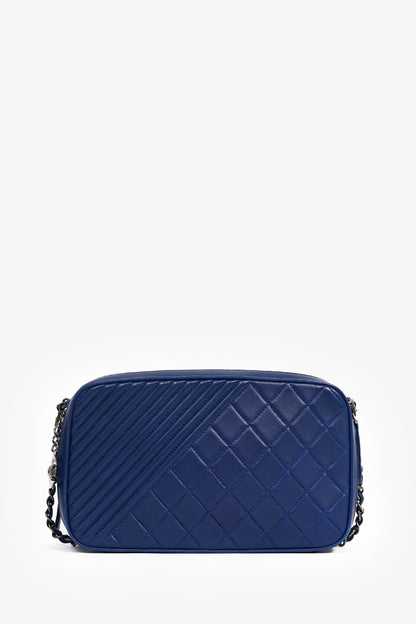 Pre-Loved Chanel™ Blue Leather Pewter Large CC Coco Camera Boy Bag