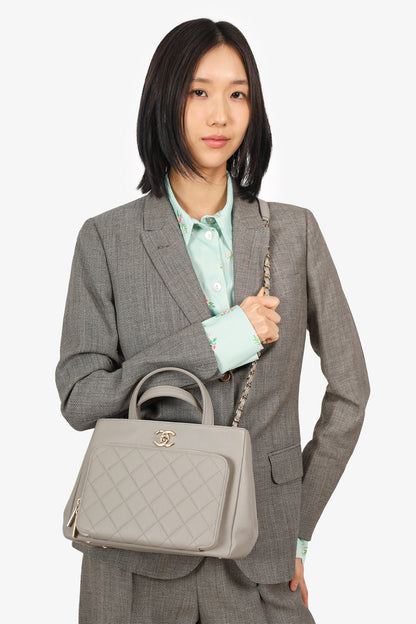 Pre-Loved Chanel™ 2019 Grey Caviar Leather Quilted Small Business Affinity Shopping Tote