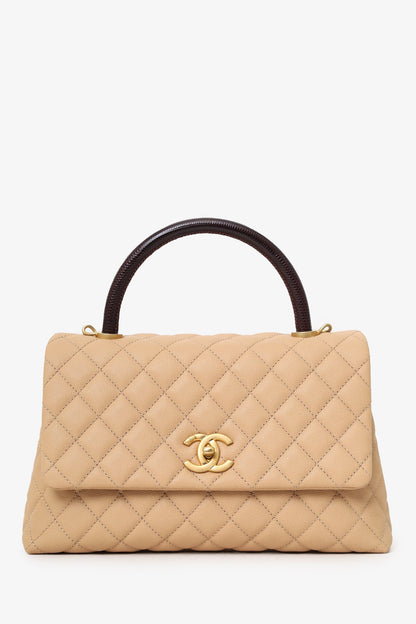 Pre-Loved Chanel™ 2019-20 Beige Caviar Leather Small Coco Handle with Strap