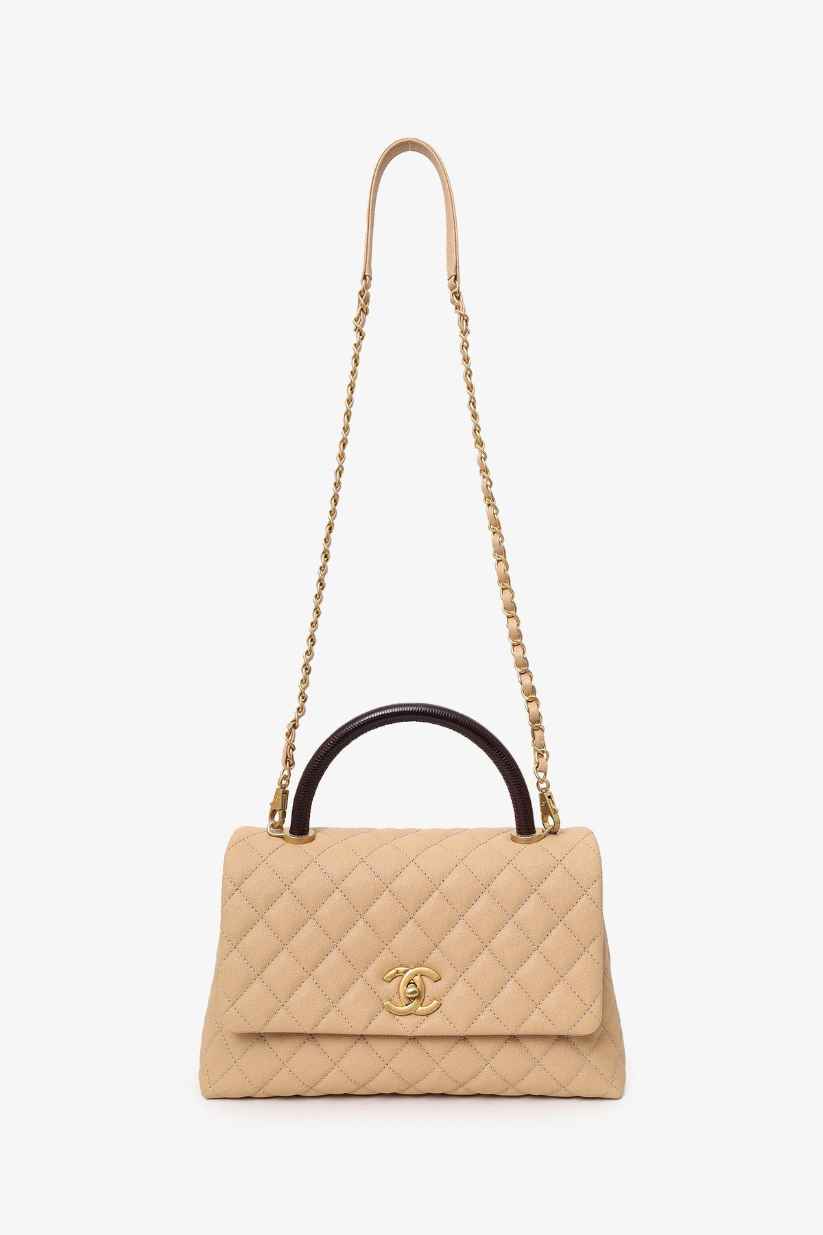 Pre-Loved Chanel™ 2019-20 Beige Caviar Leather Small Coco Handle with Strap