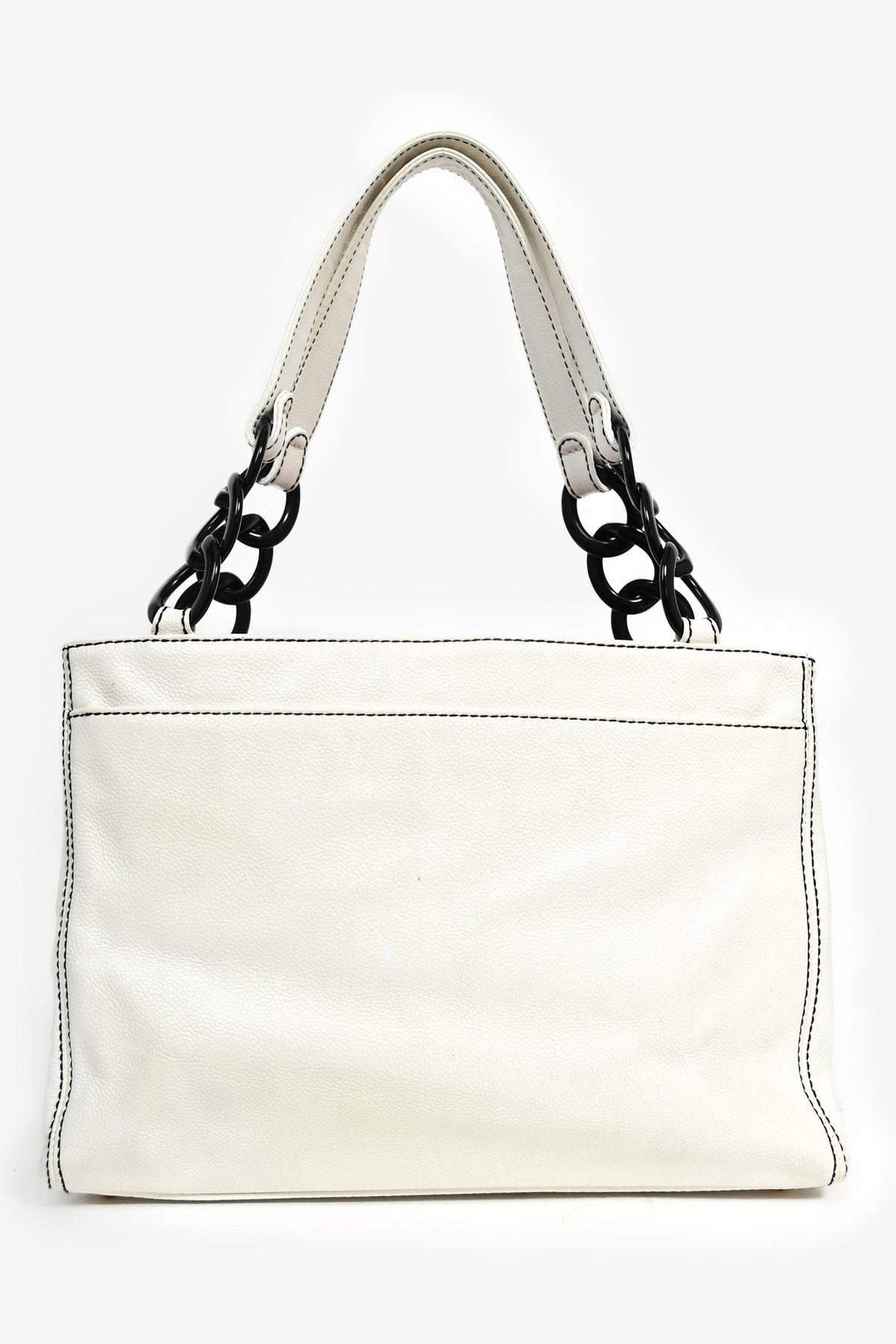 Pre-Loved Chanel™ 2004-05 White Caviar Leather Black Resin CC Chain Link Tote Bag