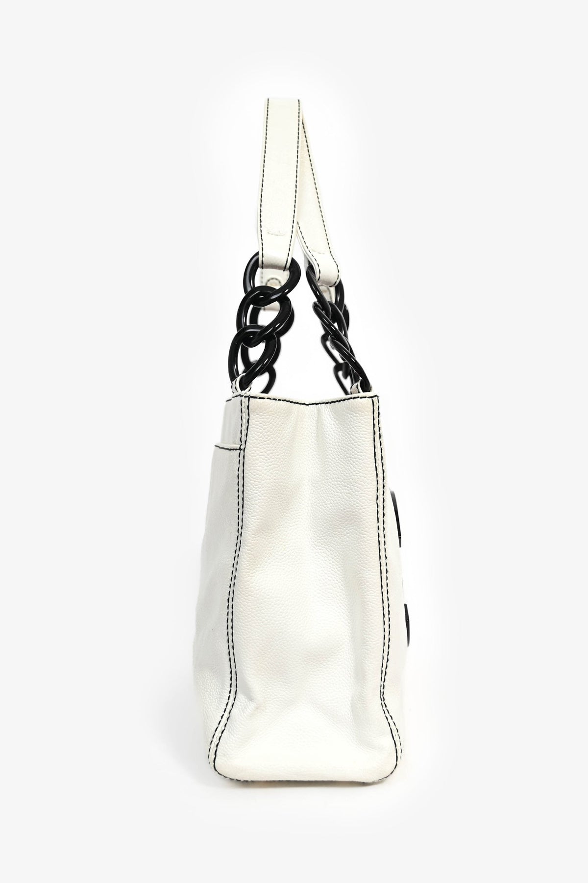 Pre-Loved Chanel™ 2004-05 White Caviar Leather Black Resin CC Chain Link Tote Bag