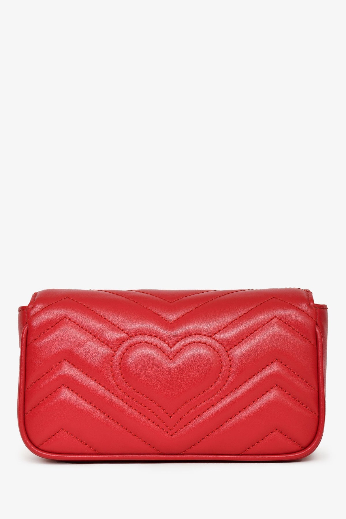 Gucci Red Leather Chevron Quilted Super Mini GG Marmont Crossbody Bag