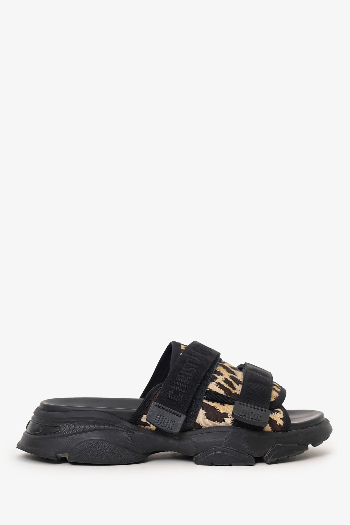 Christian Dior Black Leopard Print D-Wander Slides Size 37
