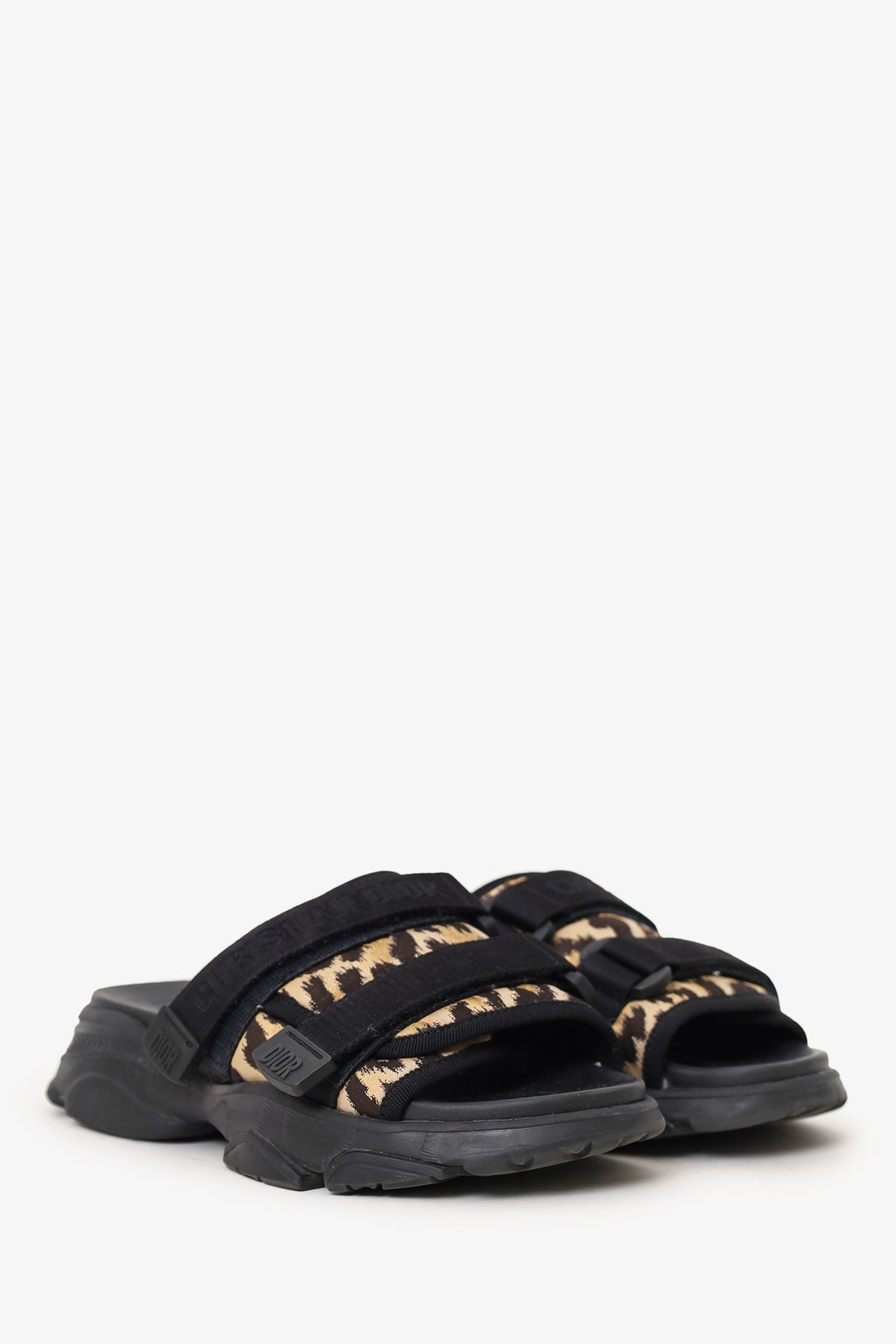 Christian Dior Black Leopard Print D-Wander Slides Size 37