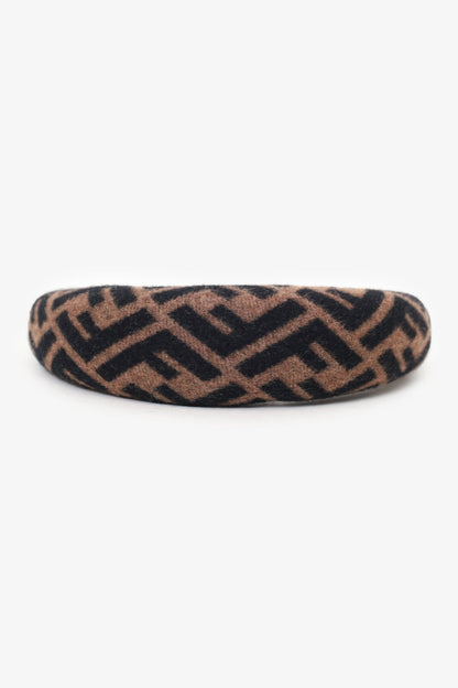 Fendi Brown Wool FF Zucca Pattern Hairband
