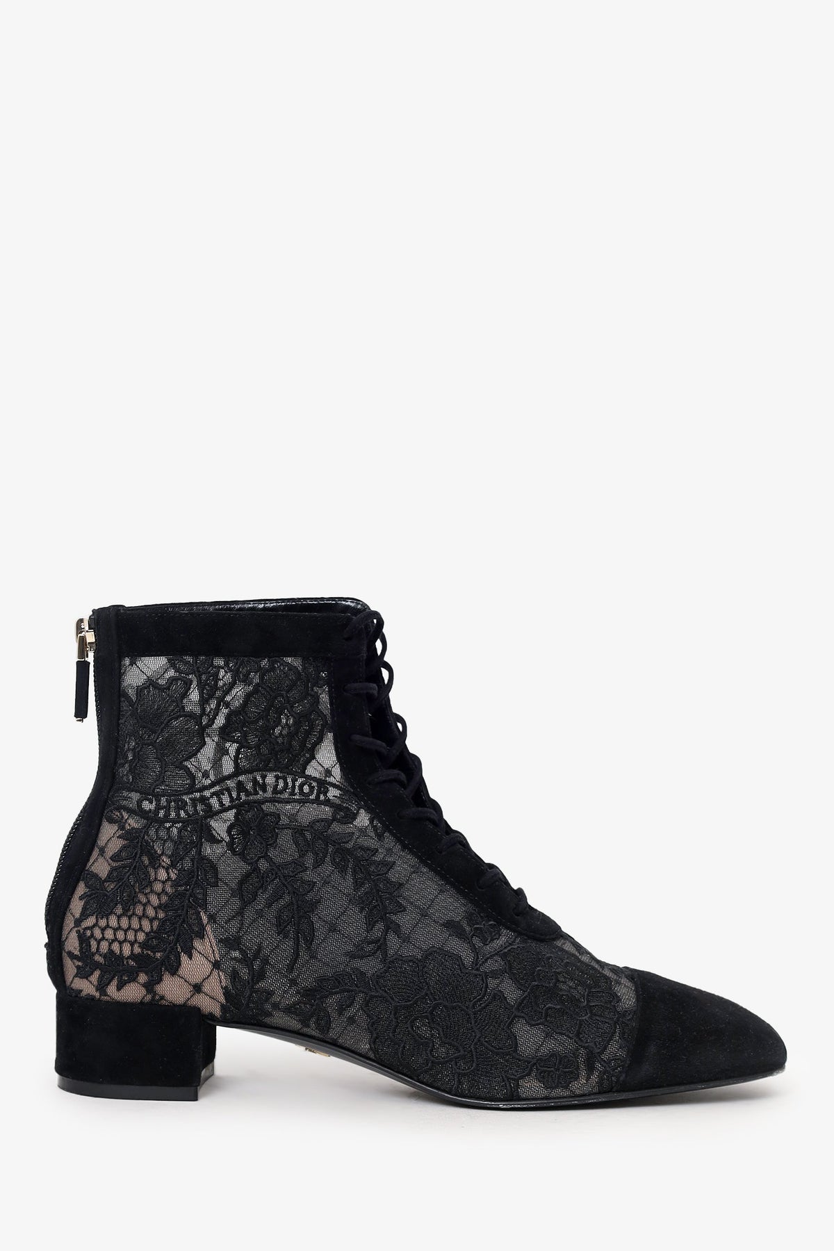 Christian Dior Black Suede/Mesh Embroidered Naughtily-D Ankle Boots Size 38.5