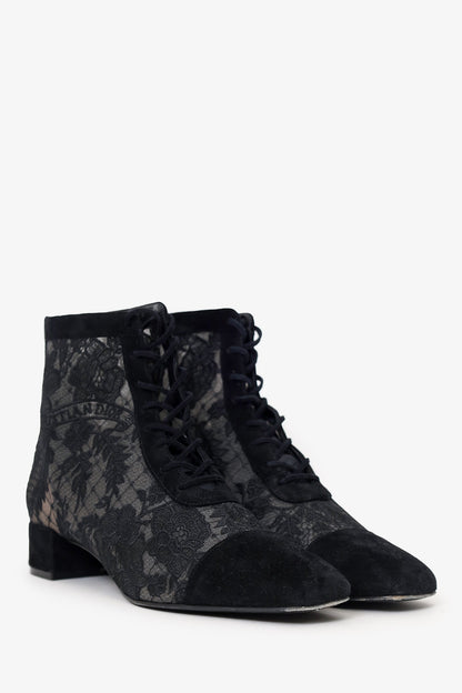 Christian Dior Black Suede/Mesh Embroidered Naughtily-D Ankle Boots Size 38.5
