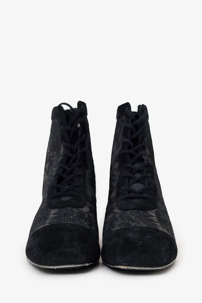 Christian Dior Black Suede/Mesh Embroidered Naughtily-D Ankle Boots Size 38.5